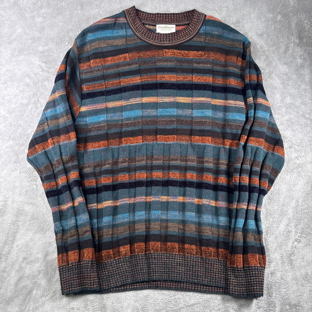 Norm Thompson Sweater Mens XL Multi 3D Block Patchwork Coogi Style Y2K Italy